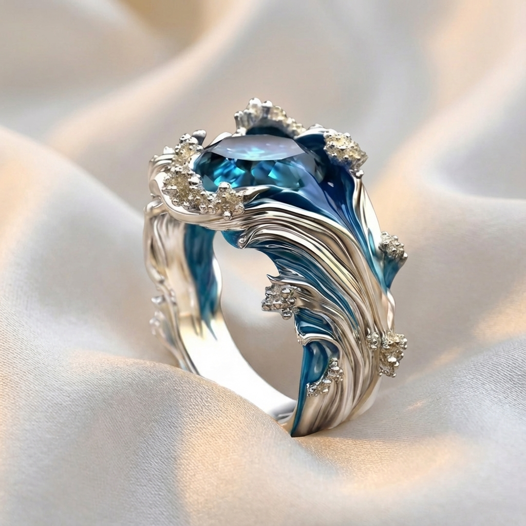 Blauwe smaragd oceaan ring
